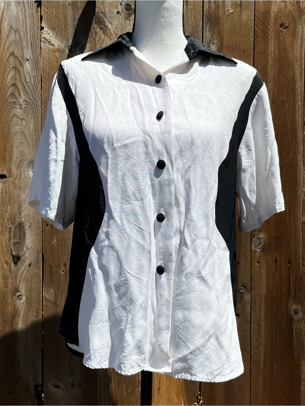 Vintage 80s Karin Morgan Classic Black & White Button-Front Women's Top